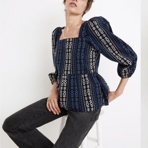 •Madewell• lightspun millbrook puff sleeve peplum top